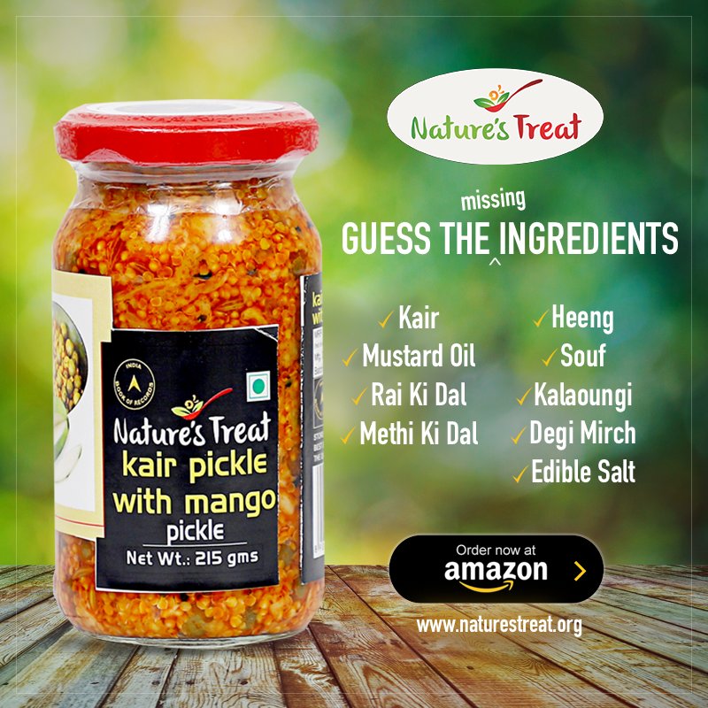Guess the missing ingredients out of these used to curate your favourite #NaturesTreat Kair Pickle with Mango.
#ThePickleChallenge

Now available on <a href="/amazonIN/">Amazon India</a> Order Now bit.ly/ntorder

#IndianPickles #Healthy #IndianCuisine #picklelover #Indian #indianfood #Quiz #contest