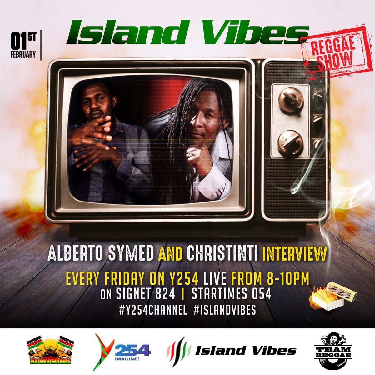 SymedSymed's tweet photo. This Friday from 8-10pm, keep tuned in on Y254 TV, Alberto Symed and Christinti will be on a live interview hosted by Stephantom Wargamble and  Selekta dasilva  #Jah_run_tings #street_youth_man_defender #reggae_show #island _vibes https://t.co/yWM81JnoEo