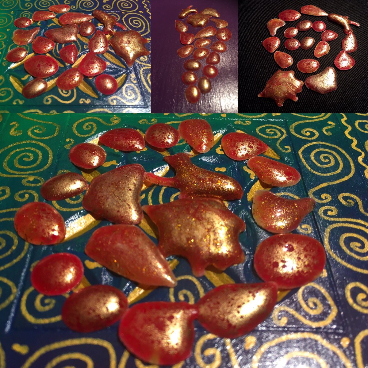 Recently I’ve been playing and making a mess with #resin. Here are some of the spilled drops which are like little jewels - they will be made use of 😊❤️✨❤️😊 #wastenotwantnot