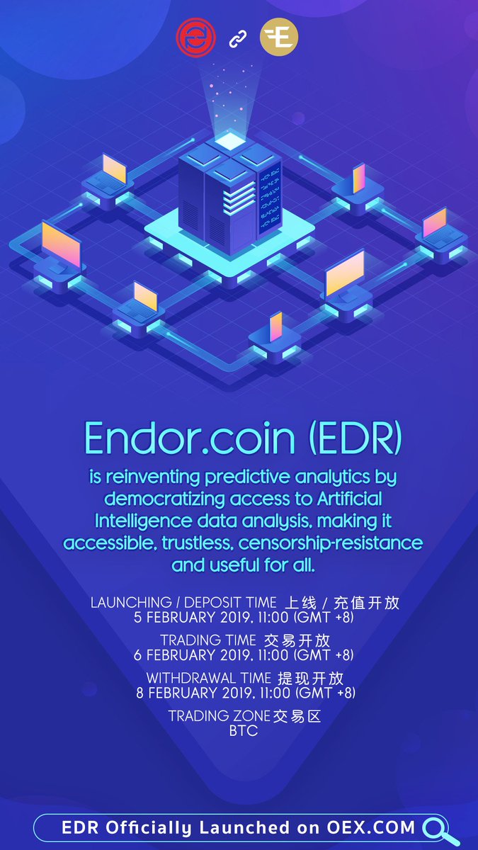 oexcom's tweet image. EDR will be launching on 5 Feb 2018! Stay tuned for more updates! 👍🏼🎉😄 @EndorProtocol 

#Blockchain #blockchaintechnology #Crypto #cryptocurrencies #tradingcrypto #trading