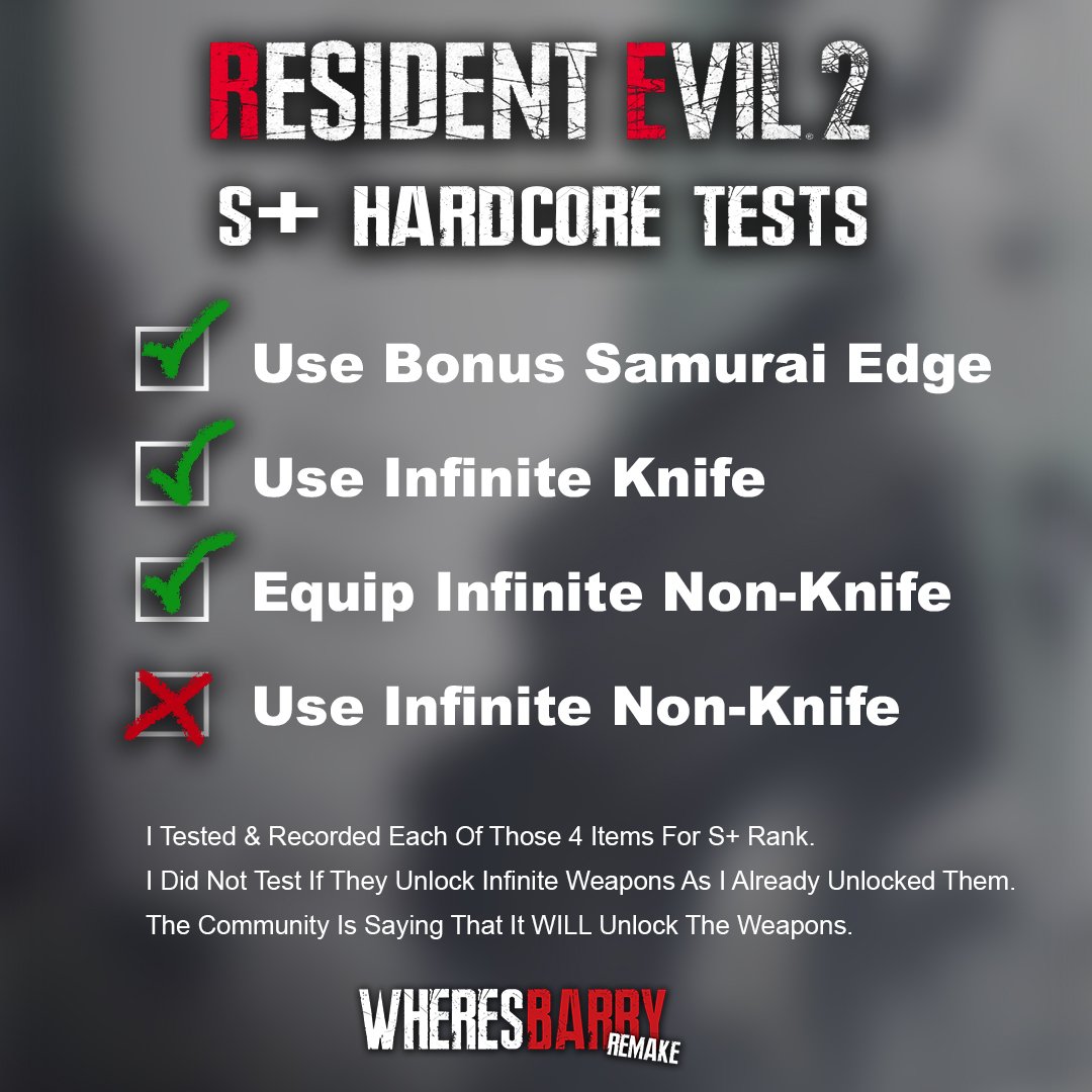 Uzivatel Where S Barry Na Twitteru I Just Ran Several Tests With Resident Evil 2 Remake Concerning The S Rank You Can Use Infinite Knife You Can Use The Bonus Samurai Edges You