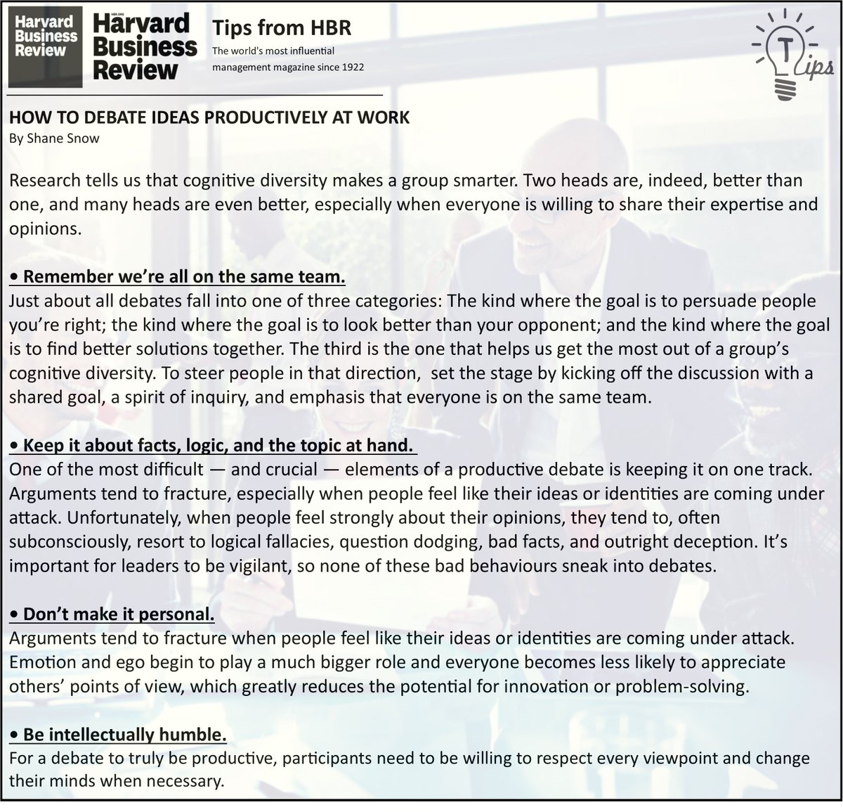 CEOSA_org's tweet photo. HBR #ThursdayThoughts:
Tips & Insights from the Harvard Business Review
#ceosa #labour #labourrights #harvard #harvardbusinessreview #worklife #worktips #employer #entrepreneur #successmindset #entrepreneurialthinking #goals #achievinggoals #depate #ideas #ideasharing https://t.co/U3t9ZjJNPE