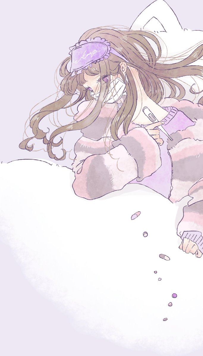 1girl sleep mask solo long hair brown hair mask purple eyes  illustration images