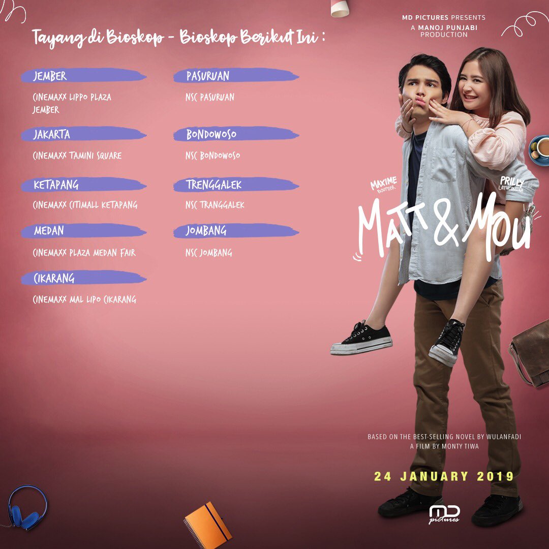 MattNMou's tweet photo. [UPDATE] Kamu masih bisa nonton #MattNMou di sederet bioskop ini. Yuk, tonton sekarang juga! 💙💖

#PrillyLatuconsina
#MaximeBouttier https://t.co/NnSPh8IESC