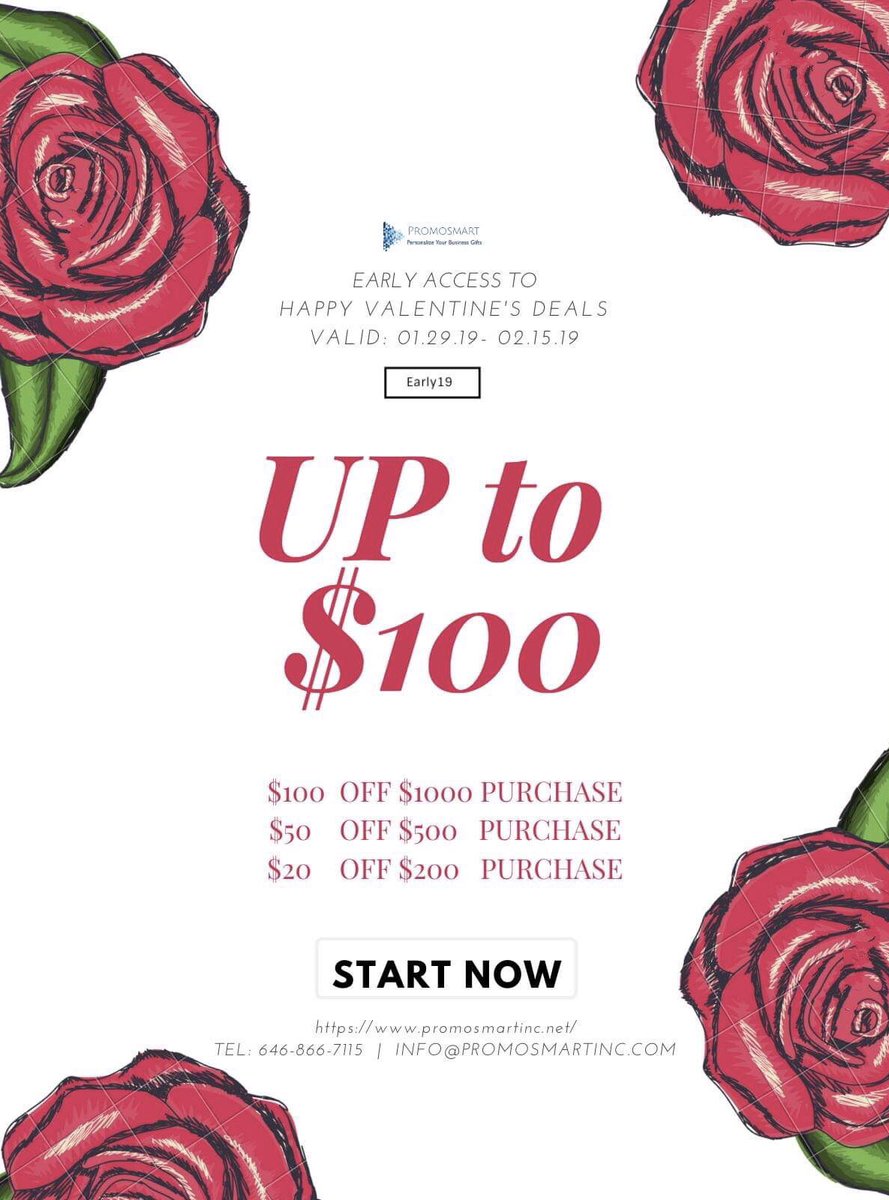 💌#happyvalentines Surprises HER with an early preparing  #gifts! 💝Get discounts up to $100 off, use code 'Early19' | Offer is available NOW!
👉More details: bit.ly/2FWNmzr🌹
#valentinesdaydeals #valentinesdiscount #earlydiscount #earlybirddiscount #earlybird #logoprint