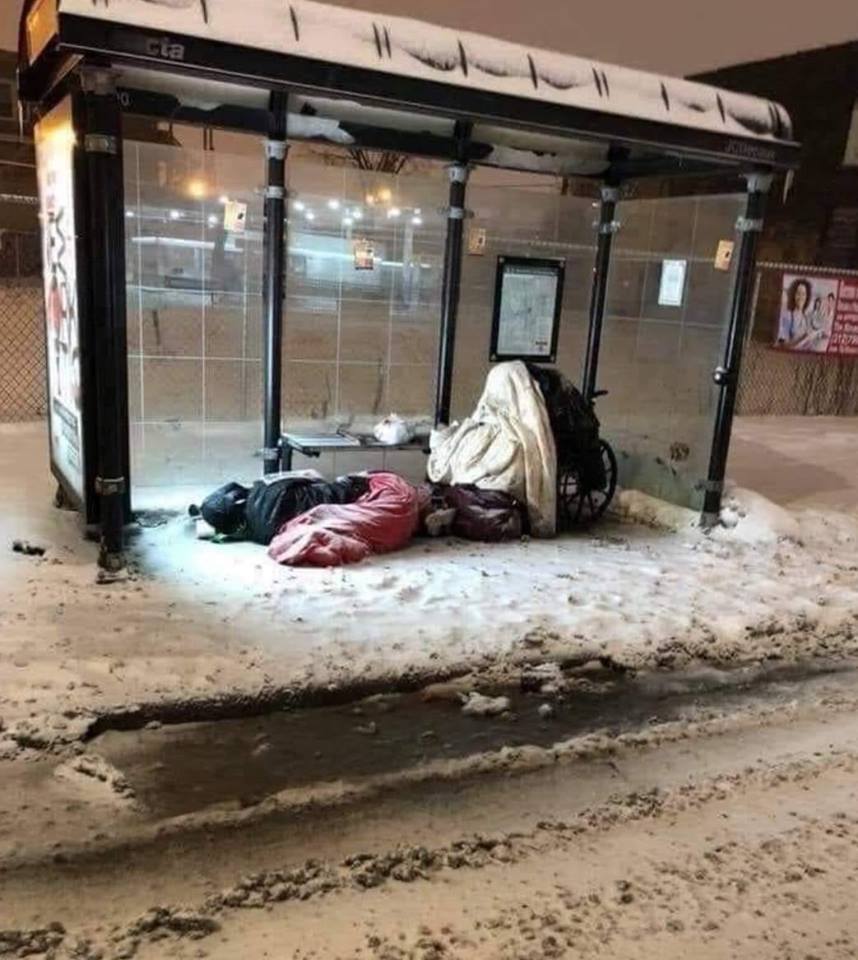 5th Richest country in THE WORLD we are <a href="/theresa_may/">Theresa May</a> 
Meanwhile, A bust stop in Manchester in January 2019