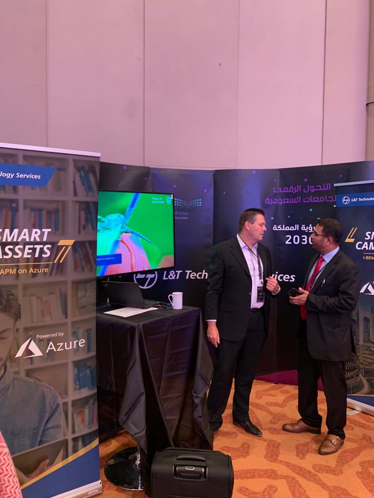Microsoft_Saudi's tweet photo. L&amp;T Technology Services, one of Microsoft Partners at #HESummit2019, showcasing (i-BEMSTM), a modular "System-of-Systems" platform enabling the unification of all campus operations under one system
 @LnTTechservices 
@_KSU @KSUetc https://t.co/cCGHWNfXIf