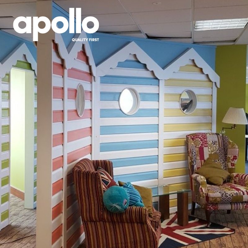 If you ever thought offices were boring, think again! Here's one we made earlier 😊buff.ly/2RrbtqU #beachhuts #funoffice #workplace #creativeoffice #creativity #holidaycompany #hemel #apollointeriors