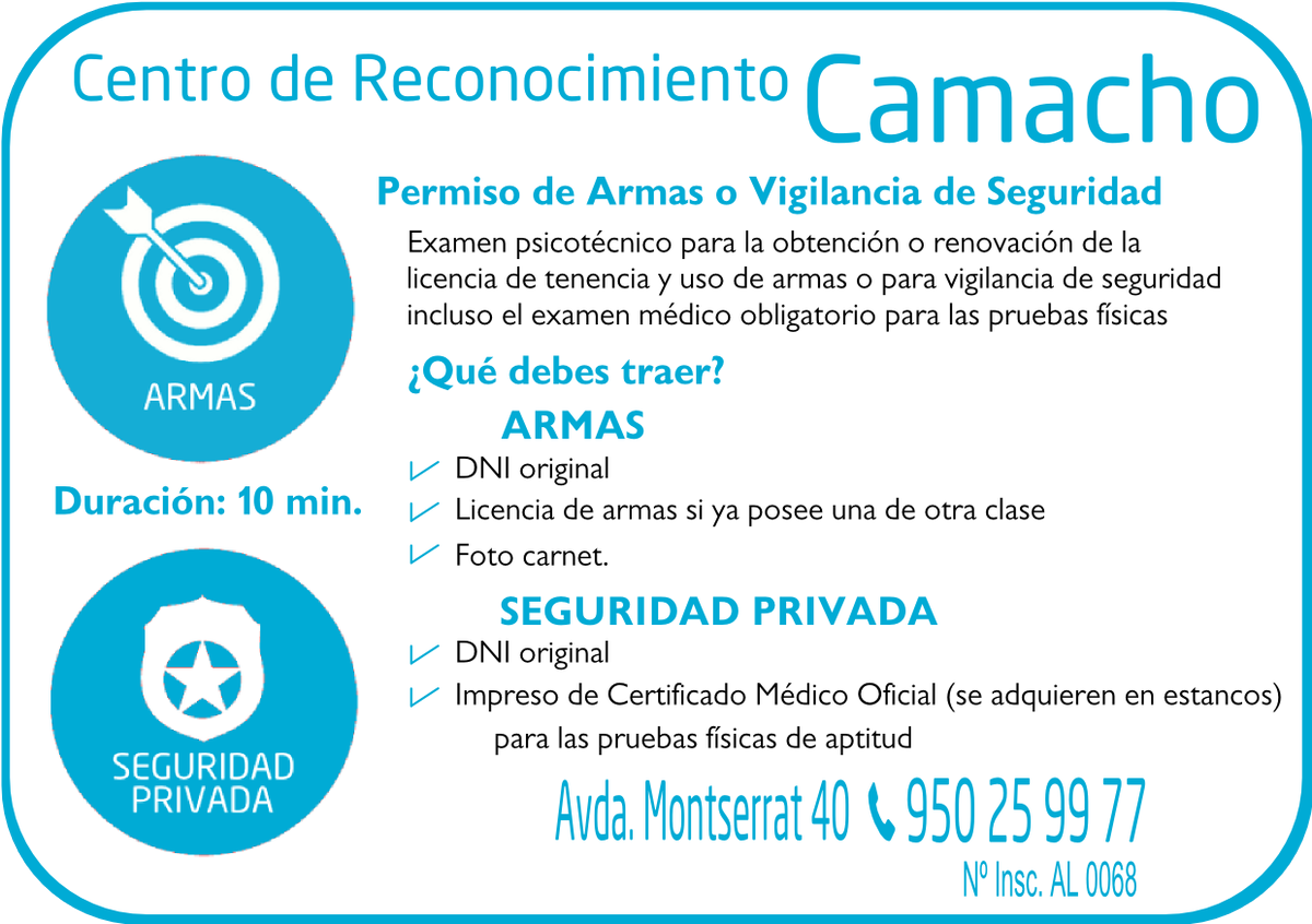 centrocamacho's tweet photo. Si necesita certificado médico para:
- Obtener o renovar su licencia de armas.
- Vigilancia de seguridad. 
Ven a @centrocamacho @Victoria90gp 

Te esperamos!!! https://t.co/WO7dClcYiP
