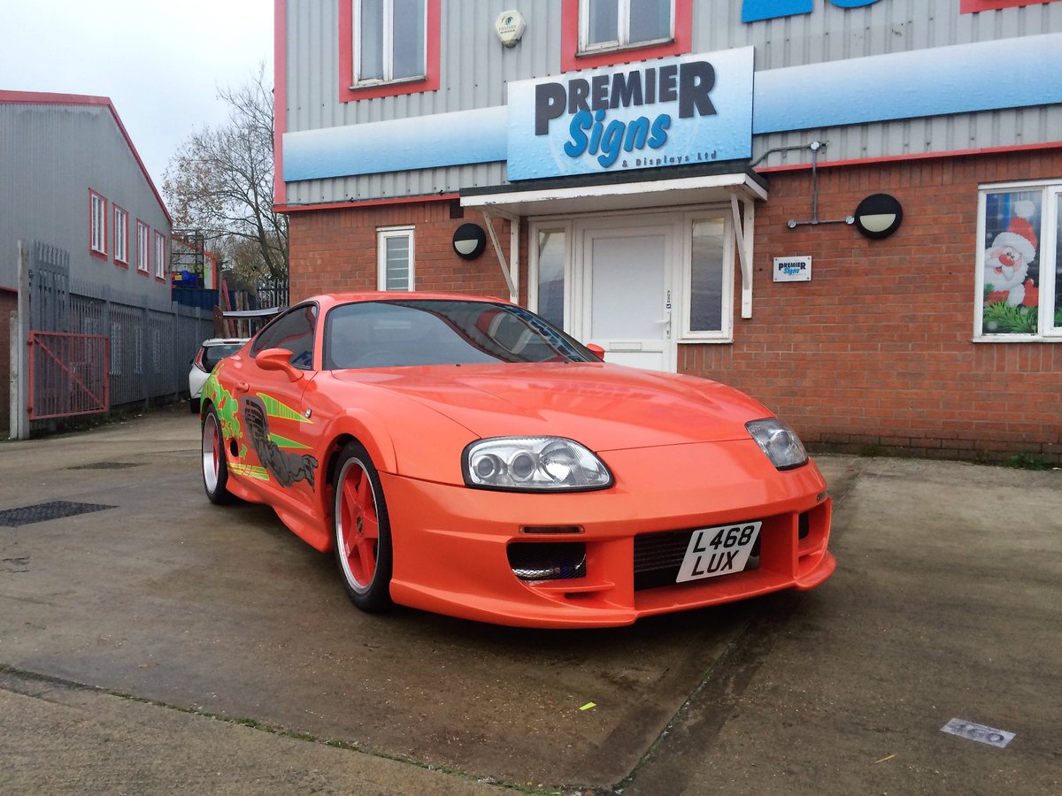 PremierWraps's tweet image. Throwback to this classic Toyota Supra, full wrap in Candy Orange and finished off with this standout Fast &amp;amp; Furious replica graphic. 
#premierwraps #premiersigns #apa #photooftheday #layednotsprayed #paintisdead  #throwbackthursday #supranation #supraculture