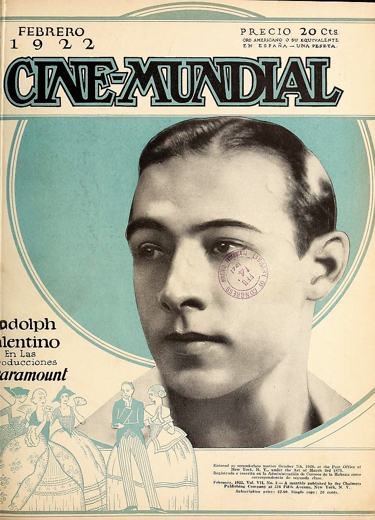 H__F__S__L__'s tweet photo. Rudolph Valentino on the cover of the February 1922 edition of Cine-Mundial. #CoverArt #TheTwenties #Rudy #SilentFilm #FilmHistory #Hollywood #ScreenIdols #SexSymbols https://t.co/WxmFVRR4Bk