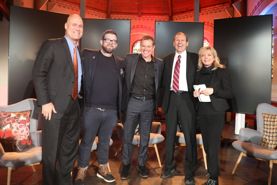 Matt Damon and <a href="/ABInBev_EU/">AB InBev EU</a> spread the word on the #Water crisis and how to 'Pour it Forward'! #WaterCrisis #Sustainability #WEF19 #Davos ab-inbev.eu/what-we-believ…