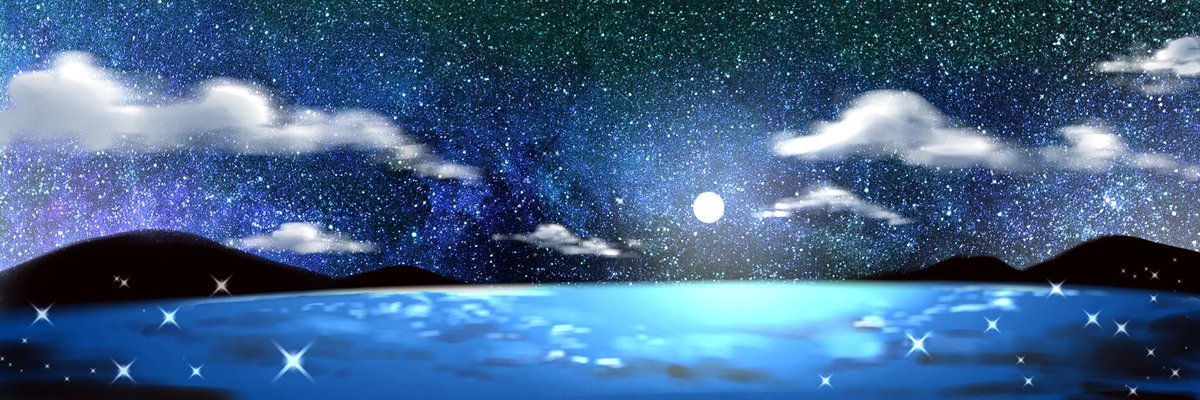 九曜 紗千 No Twitter 月夜の海 暇つぶしに描いてた背景画です イラスト 風景 夜 月 Ibispaint