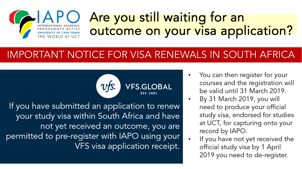 UCTGlobal's tweet photo. Heads up: Important notice for international students at UCT who are still waiting for an outcome on their visa applications. https://t.co/fELD42Ydny