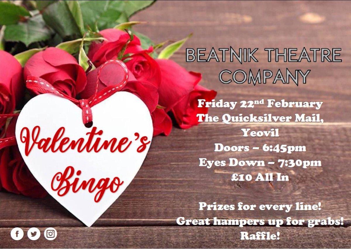 beatniktheatre's tweet photo. ❤️Join us at The @QuicksilverMail on Friday 22nd February for our Valentine's Bingo Fundraising Event!
Great prizes up for grabs, and always a great evening! Check out the poster below for all details!👇🏻
Save the date, it's the only one you're going to need this Valentine's 😉❤️ https://t.co/I19J7rk8jG