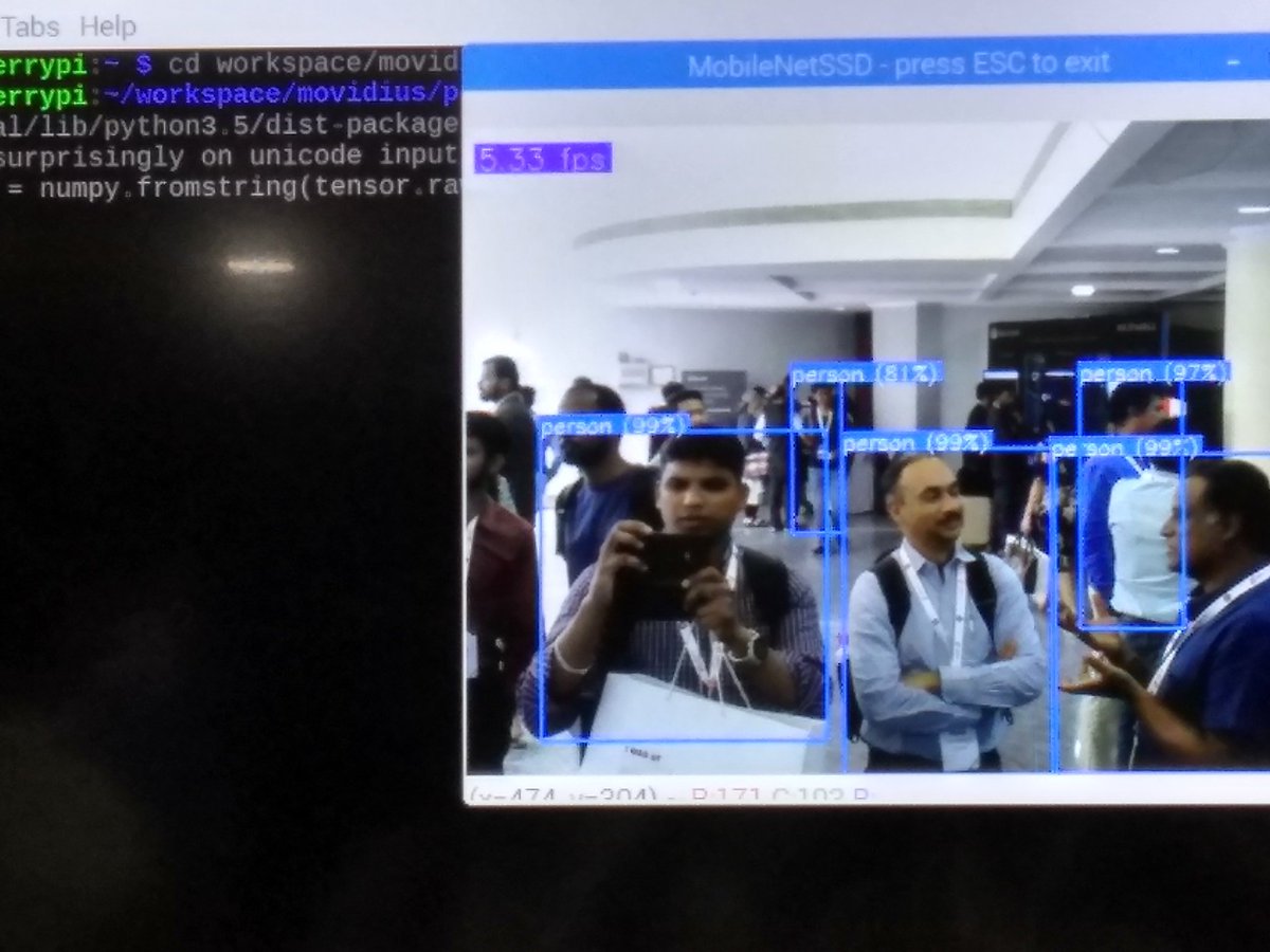 BharathMicroB's tweet photo. #MLDS19  @intel booth #Intel @IntelDevTools @IntelSoftware and  the #DL #AI model was in #intel #movidius #openvino and run in raspberry pi to detect object in video and real time in fraction of seconds... https://t.co/yqrCP2fSTq