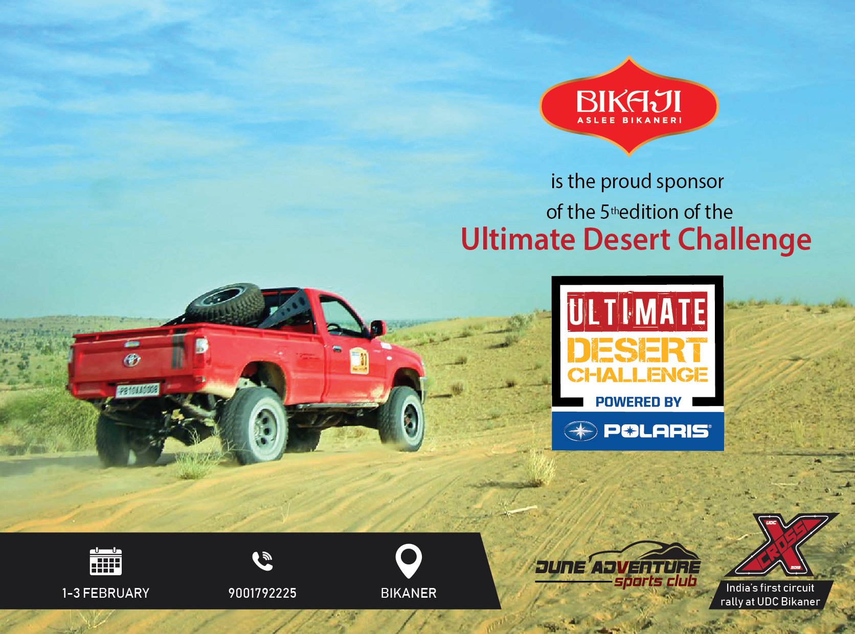 Bikaji в Twitter: „Bikaji is proud to sponsor the 5th edition of Ultimate  Desert Challenge. #Bikaji #Bikajifoods #ultimatedesertchallenge #Bikaner  #carracing #car_racing #sports #motorsports /aWBXYkSrzU“ /  Twitter