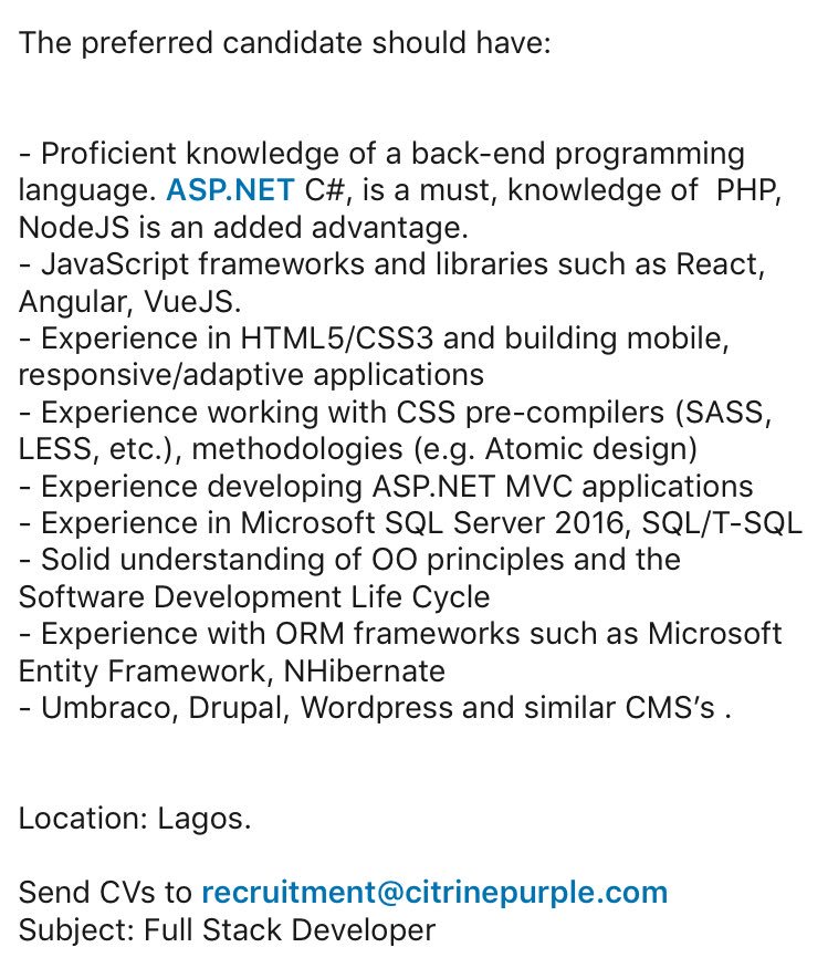 CitrinePurple's tweet photo. We are currently recruiting Full Stack Web Developers for a Digital Consulting firm based in Dubai. 

Send Resumés to recruitment@citrinepurple.com 
Subject: Full Stack Developer. https://t.co/bTFRG9JZ5C