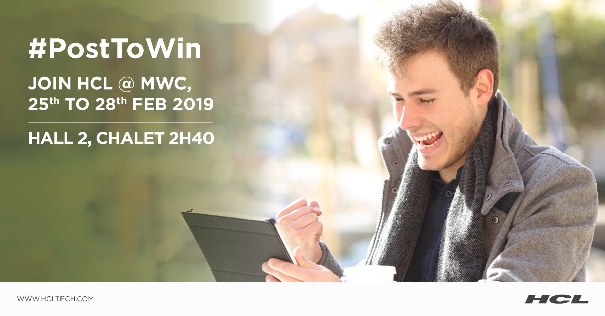 hclers's tweet photo. It's easy to win @ HCL's #PostToWin! The contest is now live.
Are you ready? Here's what you got to do: https://t.co/ahObxVxaDs
#MWC19 https://t.co/mqNhF6f2te