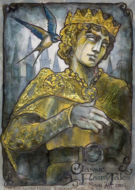 In Oscar Wilde's "The Happy Prince", he (statue) asks the swallow to take the ruby from his hilt, the sapphires from his eyes & the golden leaf covering his body to give to the poor. When the swallow dies, his lead heart breaks. The 2 taken to heaven by an angel  #FolkloreThursday
