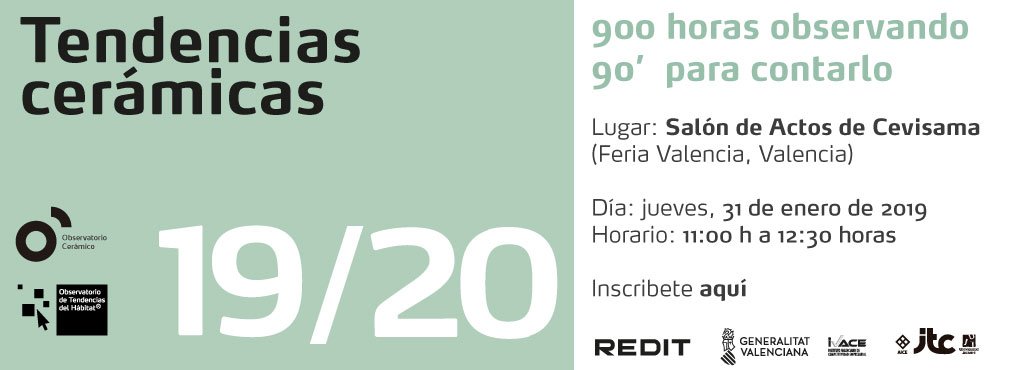 ¡ATENCIÓN! 

A las 11h comienza en el Salón de Actos de <a href="/Feria_Valencia/">Feria Valencia</a> la presentación del Informe de Tendencias Cerámicas realizado por el <a href="/OTHabitat/">OTH</a> del <a href="/ITC_ceramica/">ITC</a>. 

+ info: tendenciashabitat.es/?p=5149