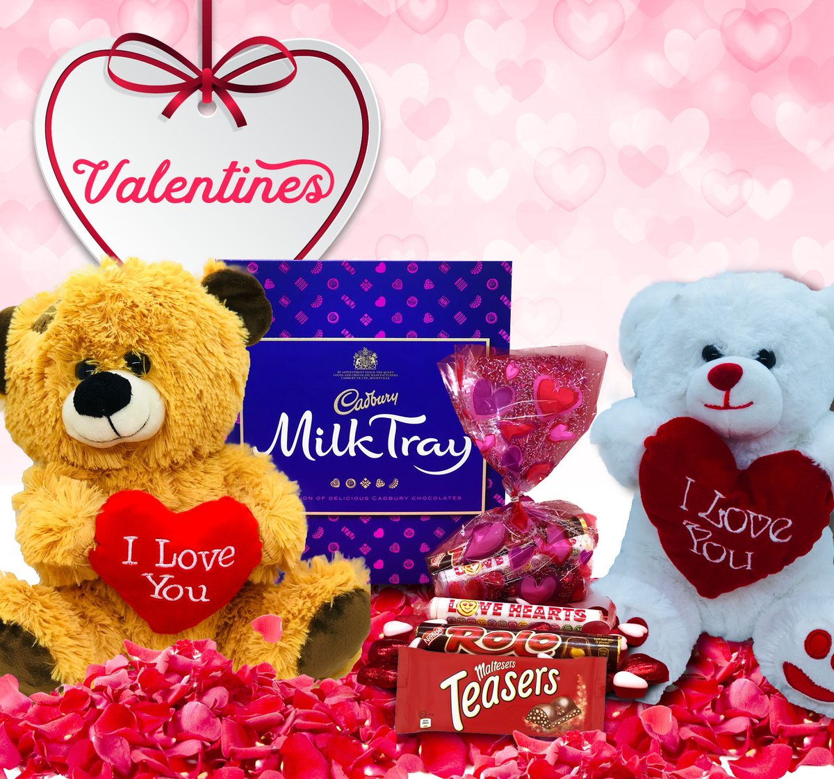 Jolly_Goods's tweet photo. *Order now for Valentine's Day*
Free worldwide delivery on this special box. Contains a plush 10in bear with 'I love you' heart (available in two colours), Milk Tray (360g), Teaser Bar, Love Hearts and Rolos. Add a personalised message for just 99p https://t.co/2gWqvUI1DD https://t.co/7eWlclus5H