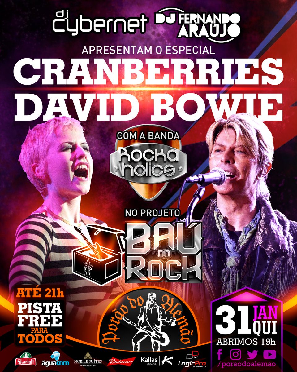 poraodoalemao's tweet photo. HOJE tem Baú Do Rock #PoraoDoAlemao com Especiais #TheCranberries & #DavidBowie!
.
#Sorteios de Vouchers do Tattoo Clube Manaus, Espaço Andréa Brandão, Nobile Suites Manaus Airport e Faculdade La Salle Manaus. As promos #EMDOBRO tão imperdíveis, espia só, #Manaus: https://t.co/TOxSempdCB