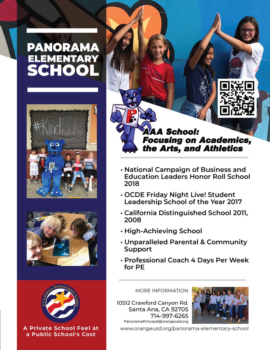 OrangeUnifiedCA's tweet photo. Did you know that Panorama was recognized as a National Campaign of Business &amp; Education Leaders Honor Roll School last year?

Learn more about their #SignaturePractices at https://t.co/Zrsr0vWE5E

#ExploreOUSD &amp; get to know the #OUSDfamily of schools at https://t.co/NHnHjCN7Ig https://t.co/WlhHWA5VXy