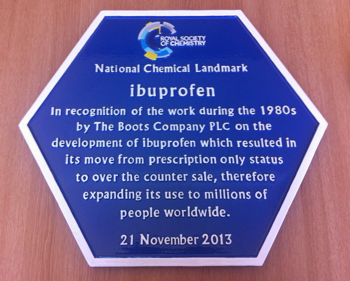 We've heard the sad news of the death of Dr Stewart Adams, whose discovery of #Ibuprofen continues to help billions of people around the world. Listen to our interview with Dr Adams, when we presented twin #ChemicalLandmark plaques @BootsUK in 2013 bit.ly/2RWkvl7