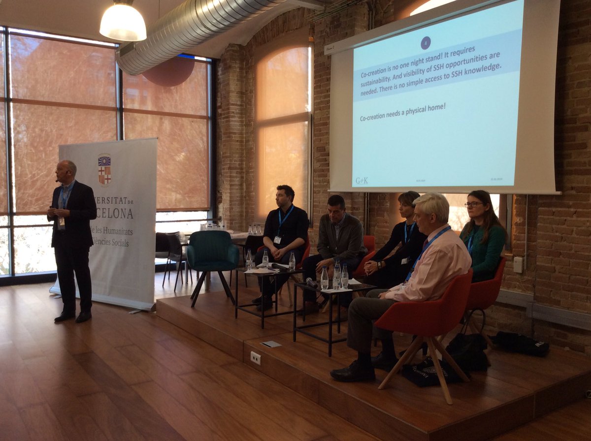ParcHumanitats's tweet photo. Last round table in the @ACCOMPLISSH final conference in @UniBarcelona. On behalf Mr. Koller “cocreation needs social sciences and humanities” and “cocreation needs a physical home” #barcelonacocreation https://t.co/rbkqtu8HkL