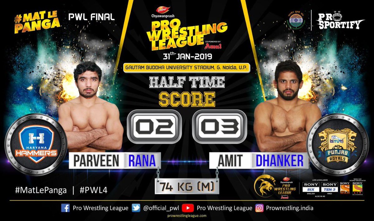 #PWL4 final <a href="/punjabroyals17/">Punjabroyals</a> vs <a href="/haryanahammers/">Haryana Hammers</a>: #AmitDhanker lead 3-2 against #ParveenRana in the seventh bout 
<a href="/SPN_Action/">SPN_Action</a> <a href="/Inkhabar/">InKhabar</a> <a href="/NewsX/">NewsX World</a> #MatLePanga
