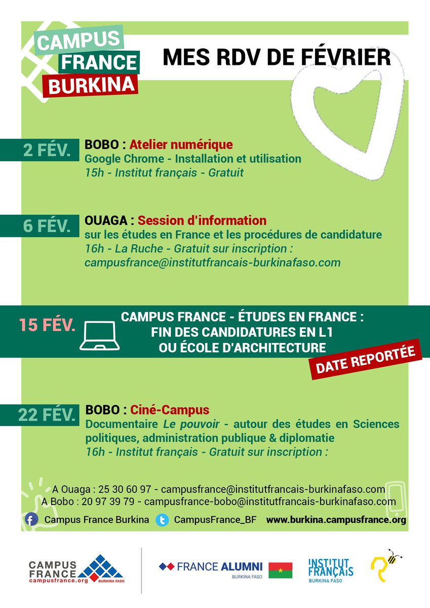 Vos rendez-vous de février avec #CampusFrance #Burkina !
