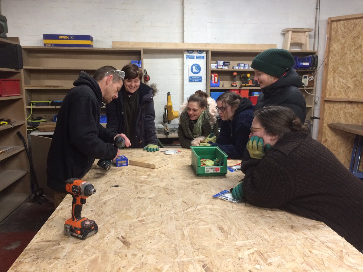 The woodwork class has begun! @LeedsCommFound @KeyFund #LWRwoodskillz #woodrecycing #learncarpentry #skillup #recycle @LeedsMind @scrapleeds @EmmaMBearman @UKCF_tweets @ncwrp @TalkingHolbeck @SLShares @Southleedsradio @LeedsNews @KarenhobsonKF