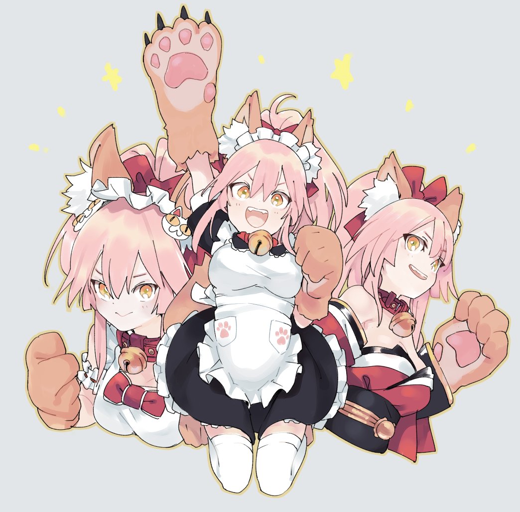 tamamo cat (fate) bell animal ears animal hands neck bell fox ears collar apron  illustration images