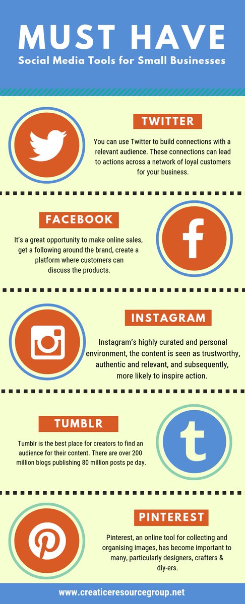 CRG2012's tweet photo. Top 5 "Must Have" Social Media Tools for Small Businesses.
#socialmedia #smallbusiness #crg_affordable_websites https://t.co/6A89v7U7u0