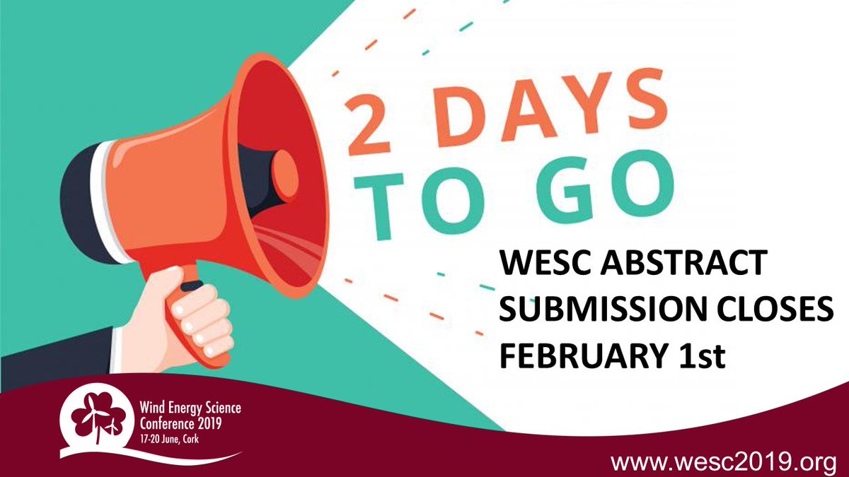 eawe_eu's tweet photo. Time is ticking! Get your abstract in for the Wind Energy Science Conference 2019. Submissions close this Friday.
#WESC2019 #WindEnery @windenergysci https://t.co/M2u1vtneEx
