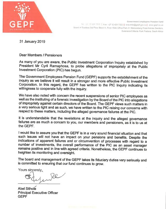 SAOU_Free_State's tweet photo. URGENT:

LETTER TO GEPF MEMBERS REGARDING PIC INQUIRY:

Dear SAOU Shop Stewards and Members

Attached the latest letter that SAOU received from the GEPF. https://t.co/gvcZ7MatYe