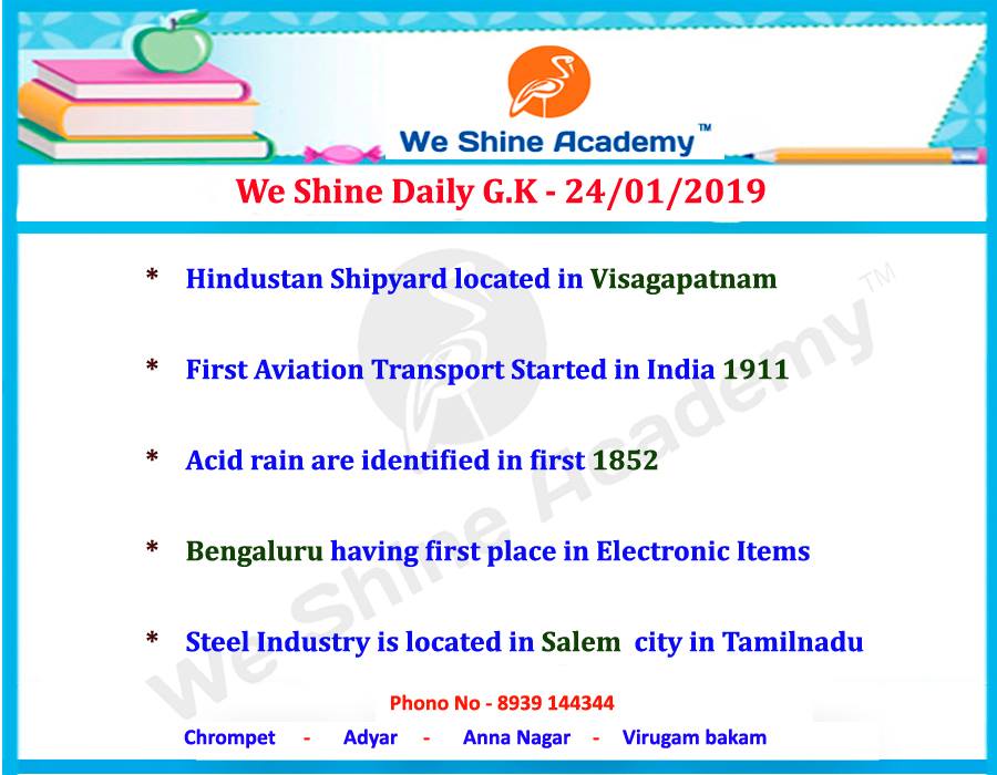kavithaseo1's tweet photo. We Shine Daily G.K - 23/01/2019
Current Affairs: Click Here - https://t.co/gnmwUggsDH
#WeShineAcademy #TNPSCCoachingCentre #SICoachingCentreinChennai#BankExam #RRBCoachingCentre https://t.co/wAuJchA6Sn