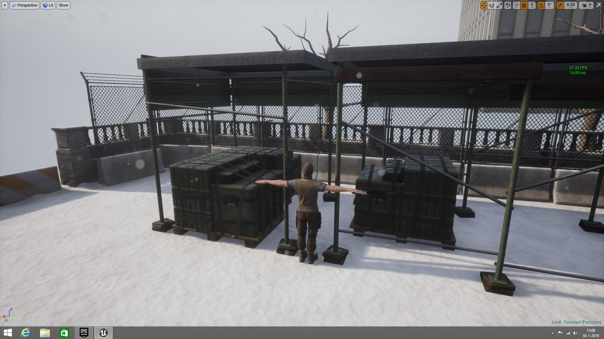 Vertex paintable tessellated snow!!! 😃 I'm planning to vertex paint my snow variation as soon as all "my" assets are properly placed! 🙂 <a href="/UnrealEngine/">Unreal Engine</a> #UE4 #UE4Study #MadeWithUnreal #indiedev #indiegames