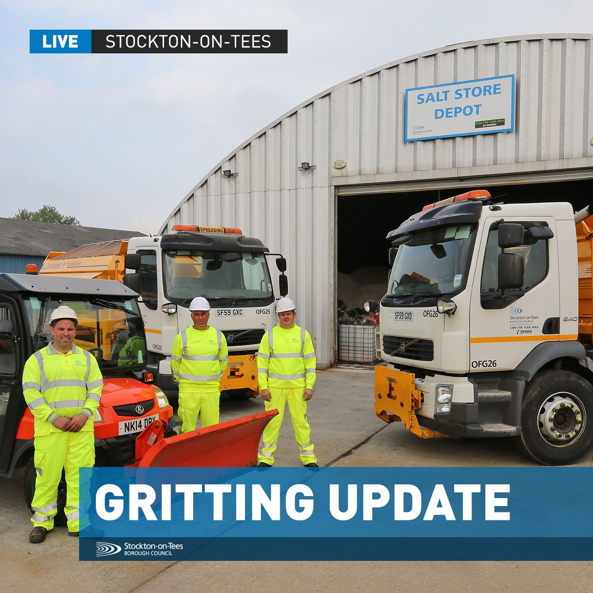 stocktoncouncil's tweet photo. Our gritting crews are due to head out again this afternoon with road surface temperatures set to drop - stay safe folks ❄️ 
https://t.co/Kf8dCqlcbY #sbcgrit https://t.co/FB1aK7Ciww