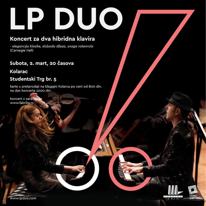 IlijaMKolarac's tweet photo. LP Duo 2.3. u @IlijaMKolarac #koncert #kolarac #lpduo #concert #hibridniklavir #klavir #piano #beograd #Belgrade https://t.co/wyOXWmHXpv