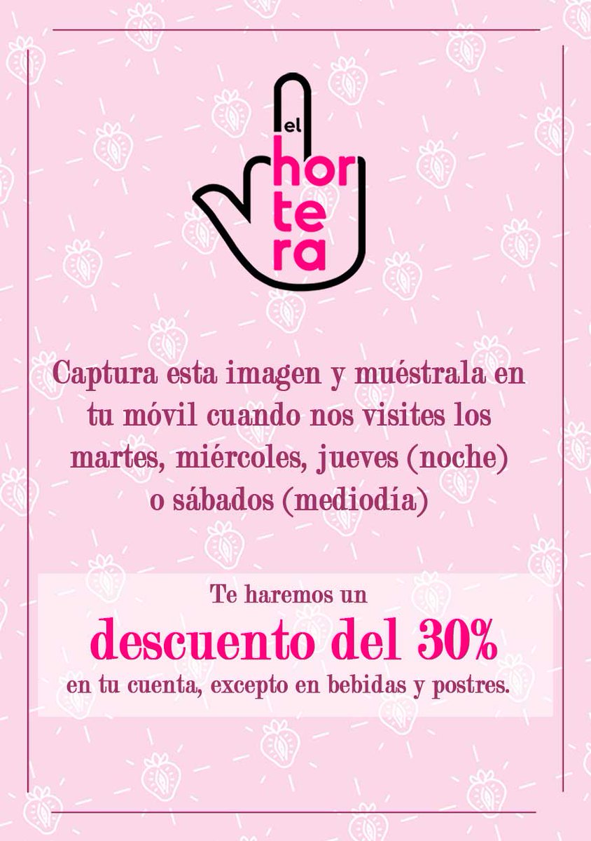 ElHortera's tweet photo. ¿Está usted de broma? Pues mire, no. Descuento de 30% en tu cuenta (excepto en bebidas y postre) mostrando esta imagen en tu móvil los martes, miércoles, jueves en el turno de noche y sábados en el turno de mediodía. https://t.co/CzGnrShVrQ