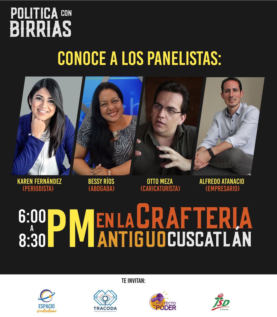 proyectopoder's tweet photo. Te invitamos al conversatorio de “Política con Birrias" y analicemos juntos las elecciones ¿de dónde venimos y hacia dónde vamos?
Esta es una iniciativa de nosotros en coordinación con @Eciudadano_sv, @TRACODASV y @jsd_org.
#ProyectoPODER 🇸🇻👊🏽 https://t.co/44SGl4IOzR