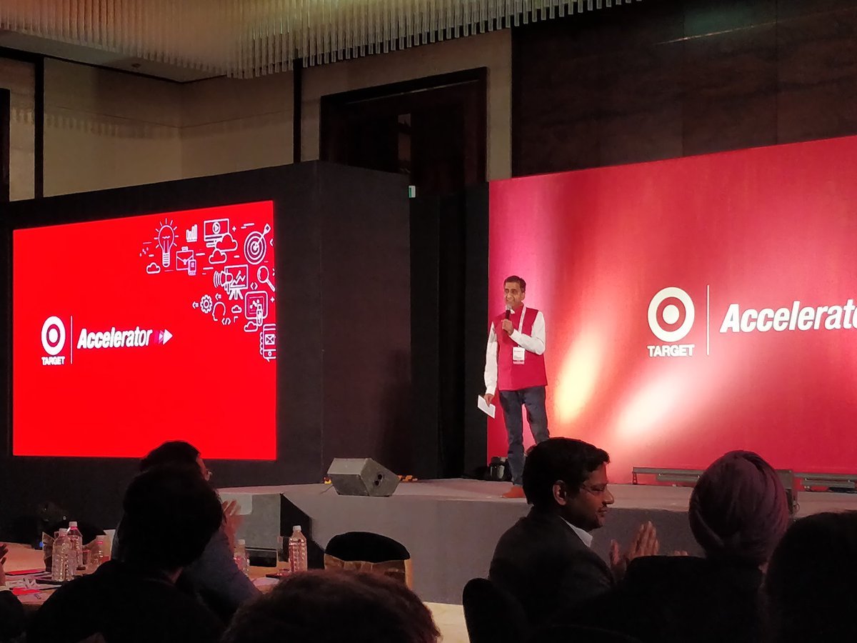 TeamTargetIndia's tweet photo. @RaviKanniganti, Director of Innovation for Target in India, is on stage talking about #TargetAccelerator's journey and what's in store for the future. https://t.co/VDr3QGRVgD