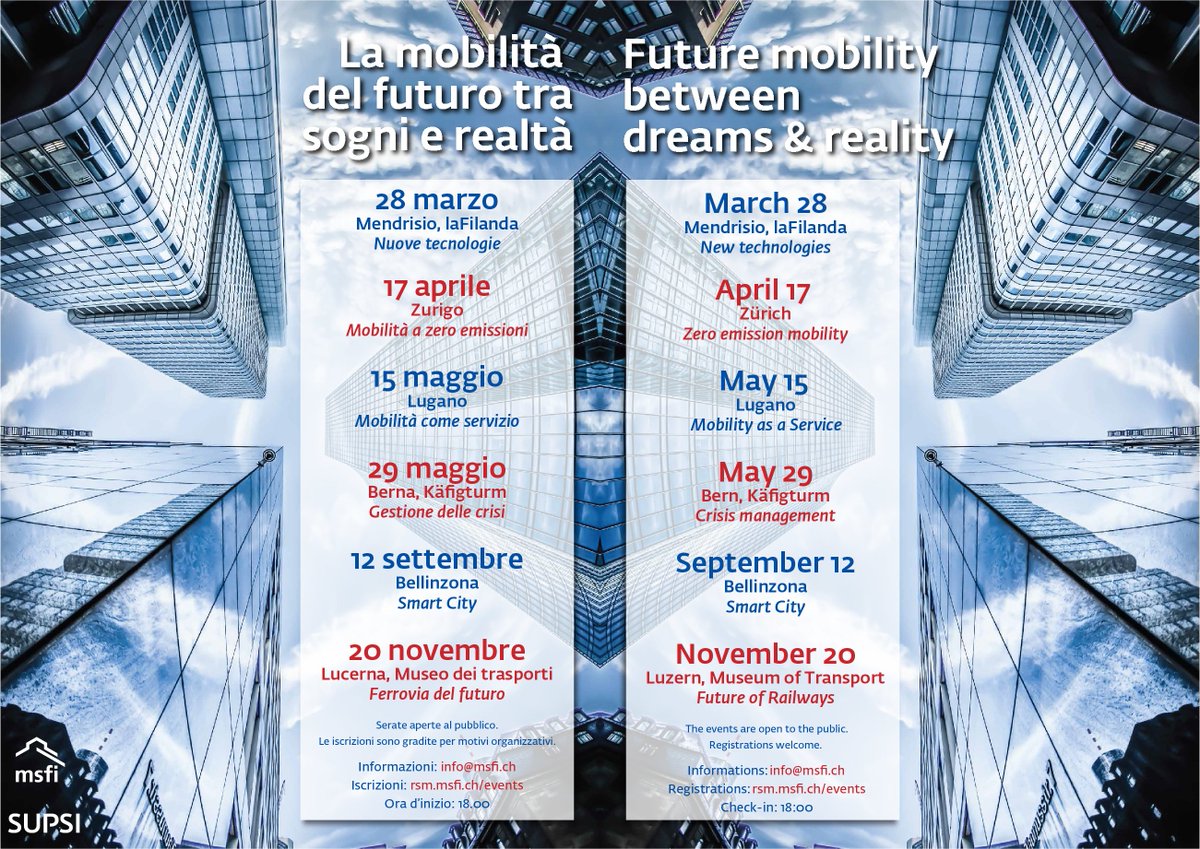 msfi_innovation's tweet photo. So this is the program for the evening-events organized by the competence center msfi in 2019. Save the dates! Further information will be made available at https://t.co/PihAoOZ54T
#mobility #future #Mendrisio #Zürich #Lugano #Bern #Bellinzona #Luzern #Ticino #msfi #rsm #SUPSI https://t.co/4CeMUo8XO9