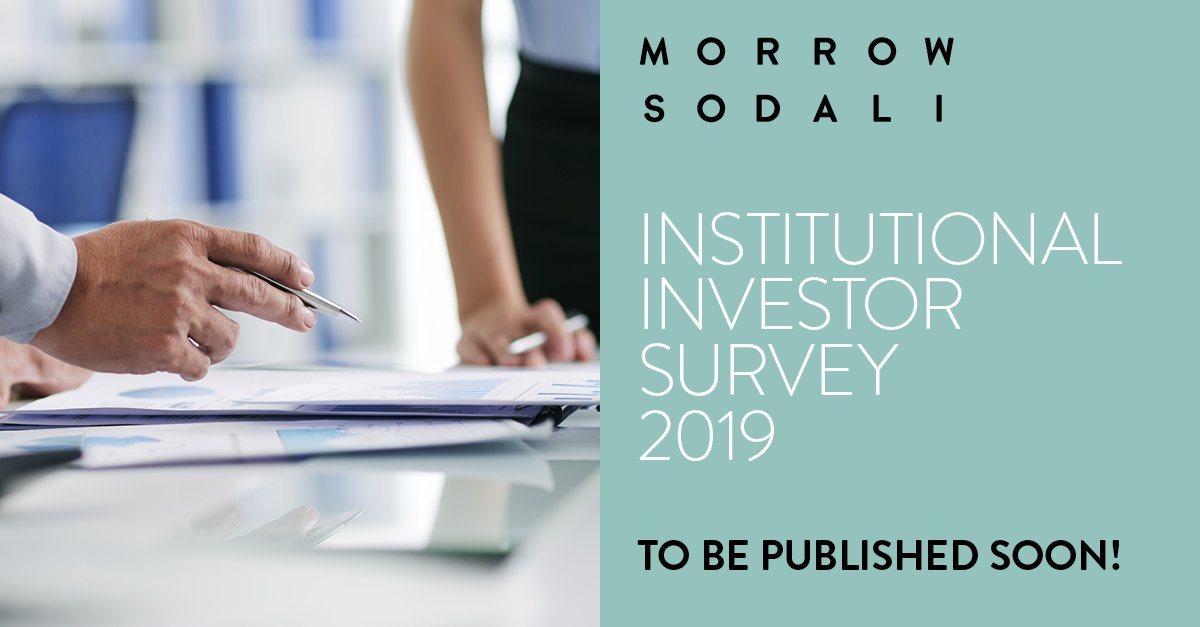 sodalico's tweet photo. @MorrowSodali's 4th Annual Institutional Investor Survey to come out early February! In Dec. 2018, #investors were questioned on a number of key topics: the past #AGM season, #board-related issues, #compensation, #corporate #disclosure, #shareholder #activism, #ESG integration https://t.co/McLExwsXTb