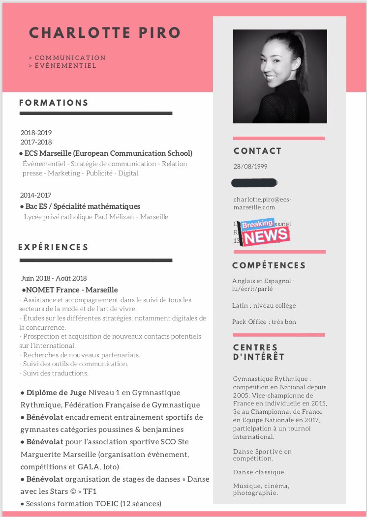 charlottepirodr's tweet photo. Étudiante à l’European Communication School Marseille, je recherche un stage de 3 mois dans l’événementiel. Période : avril, juin, juillet. #stage #communication #evenementiel #ecs https://t.co/6ew1mLDtIX