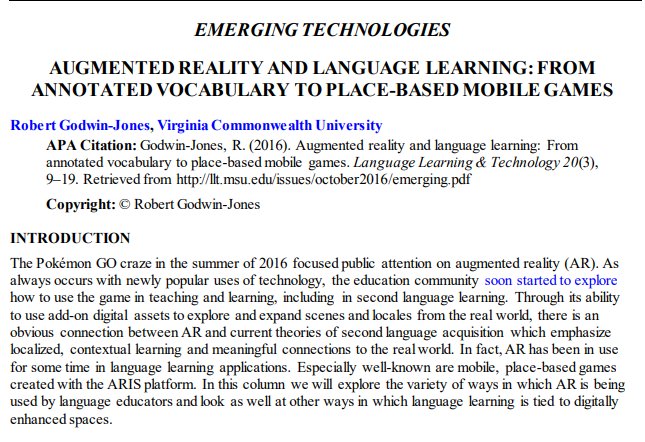 What is the role of #augmentedreality in #languagelearning? 

#MOBILLE's schedule of presenters will be available in the coming days! 

lltjournal.org/item/2961