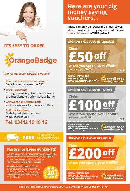 Use these money saving vouchers when you shop at Orange Badge. Amazing savings, up to an extra £200 off listed prices.
