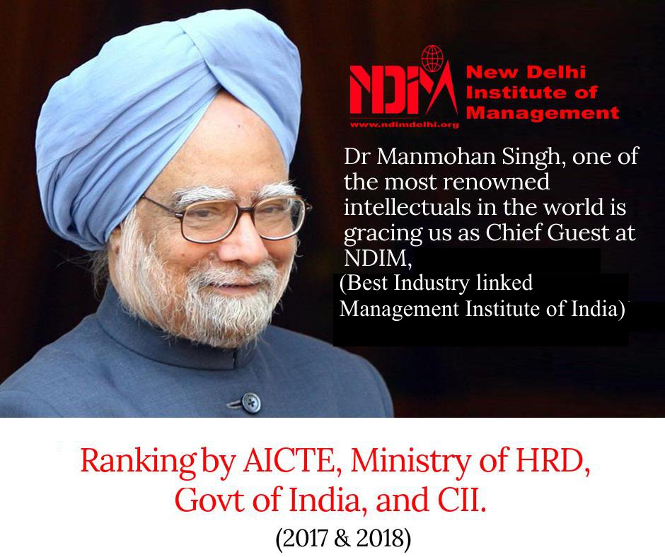 ODevrajO's tweet photo. We are pleased to share that we are welcoming Former Prime Minister, Honorable Dr. Manmohan Singh as our Chief Guest, for our 21st Annual Convocation, 17th Feb 2019. #ndim #finance #pgdm #convocation https://t.co/TPM43KN8u1